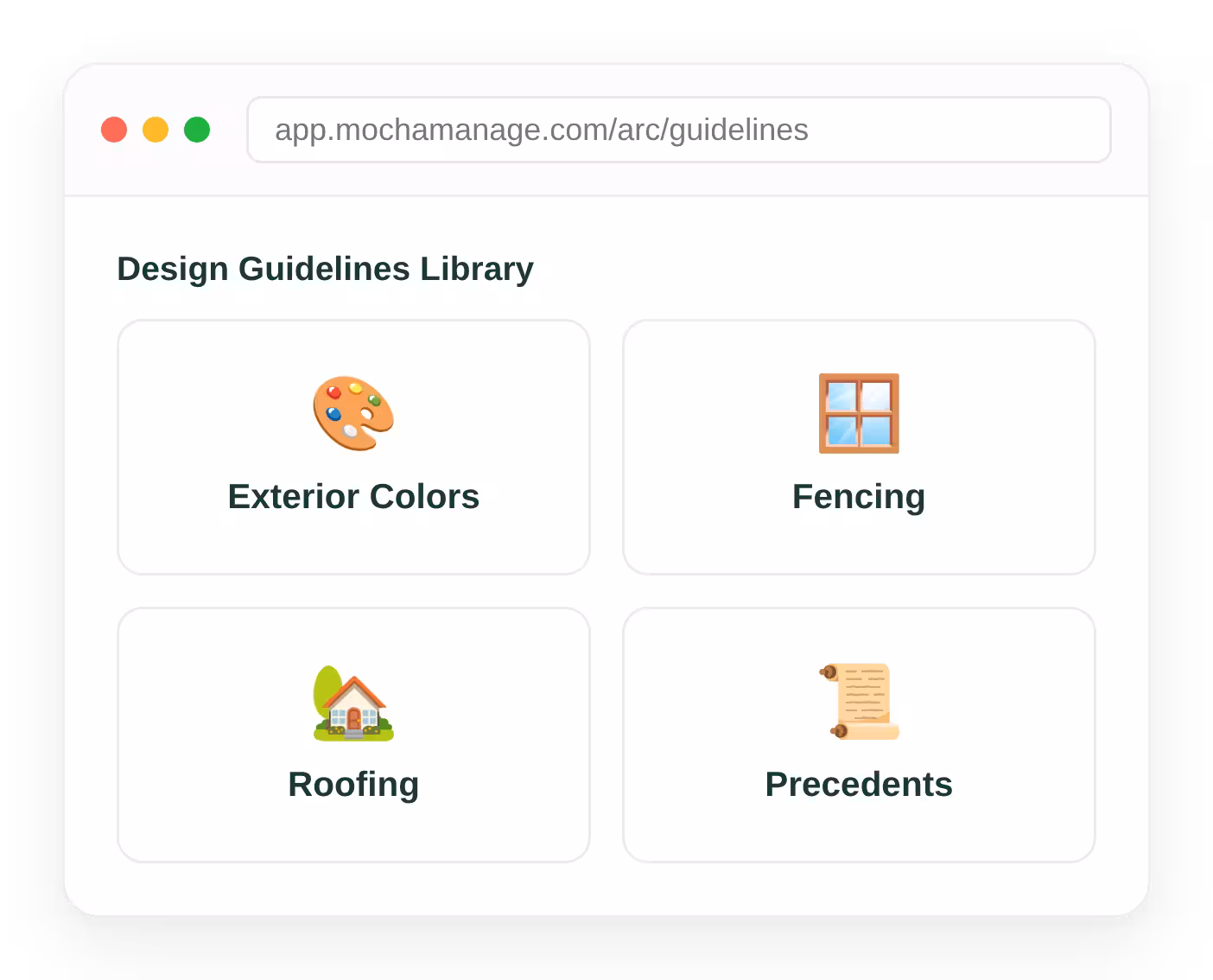 Searchable HOA design guidelines and precedent library
