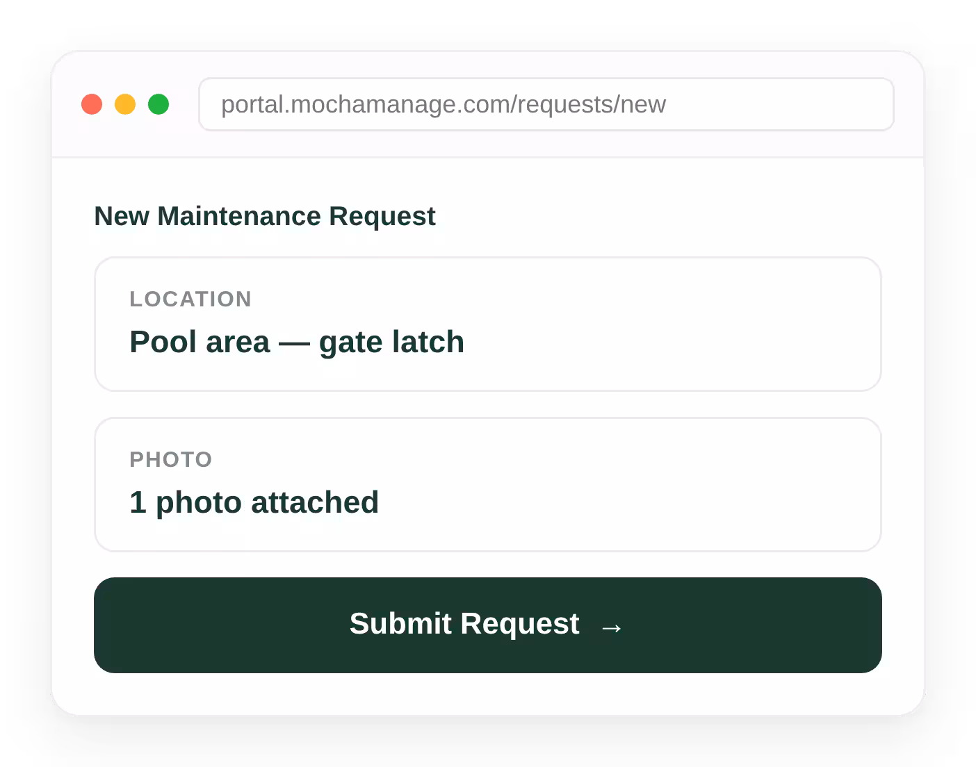 New HOA maintenance request logged with a photo and location