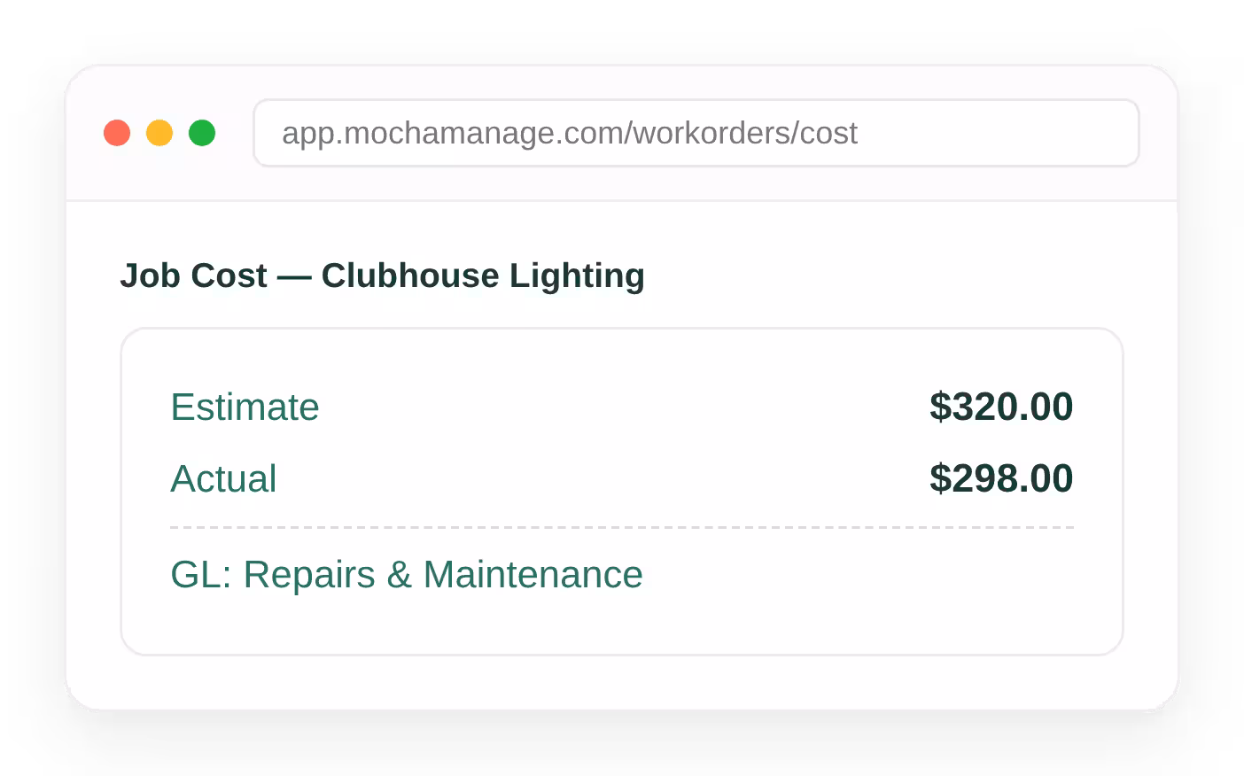 HOA job cost with estimate and actual posted to a GL account