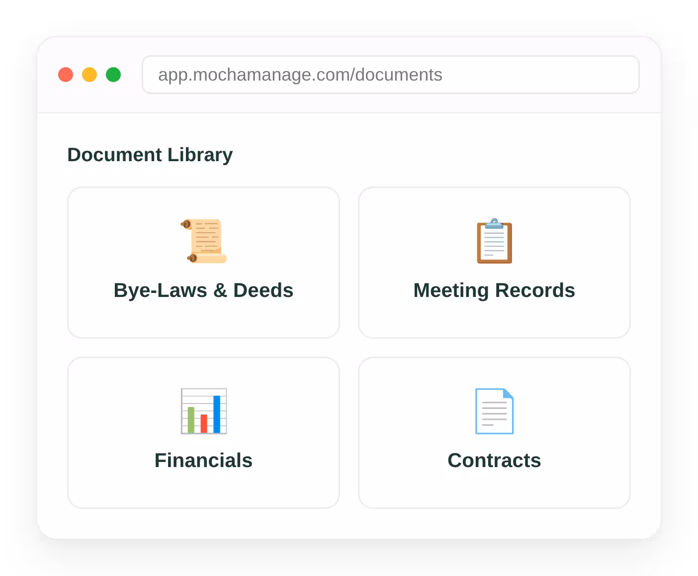 Centralised housing society document library organised by category