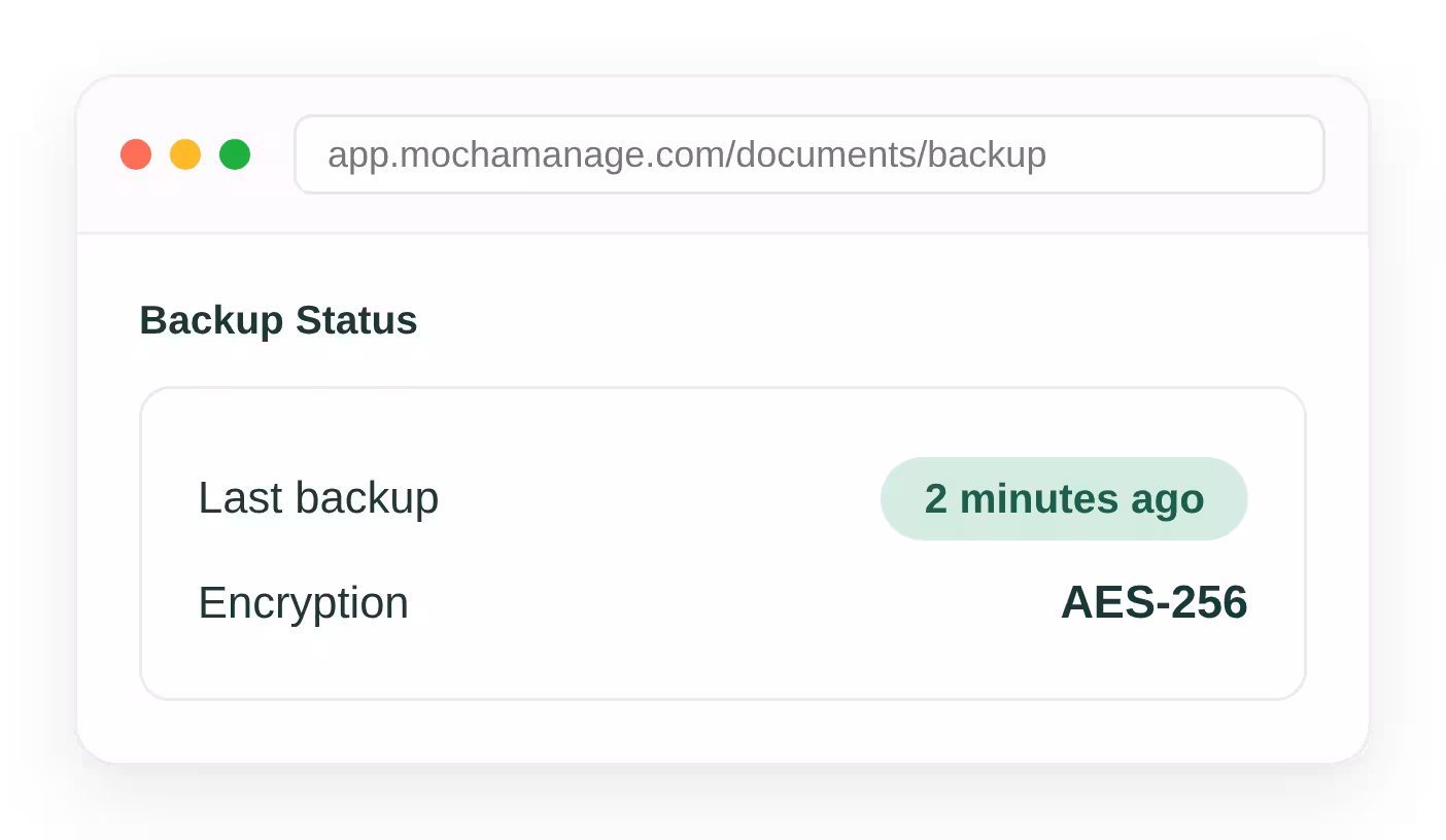 Encrypted housing society document backup status with AES-256 encryption