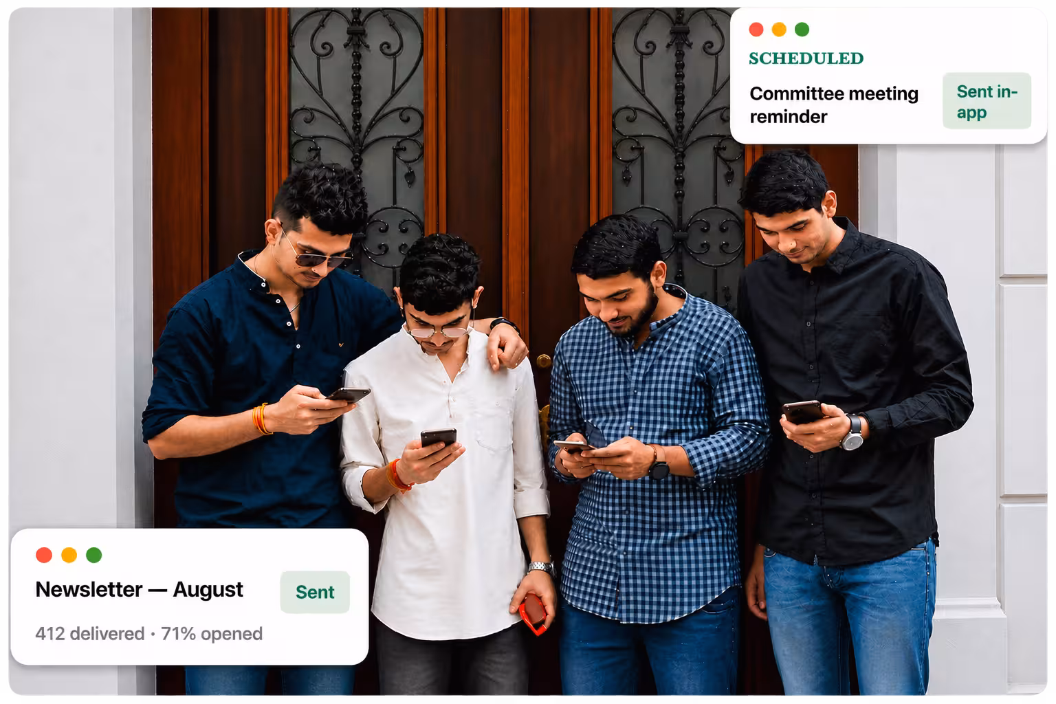 Housing society mass communication dashboard sending bulk email, SMS and in-app messages