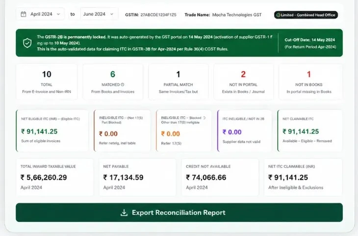 ITC Reconciliation Screenshot