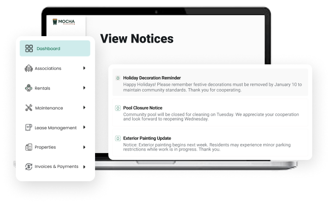 Mocha Manage resident communication notice board