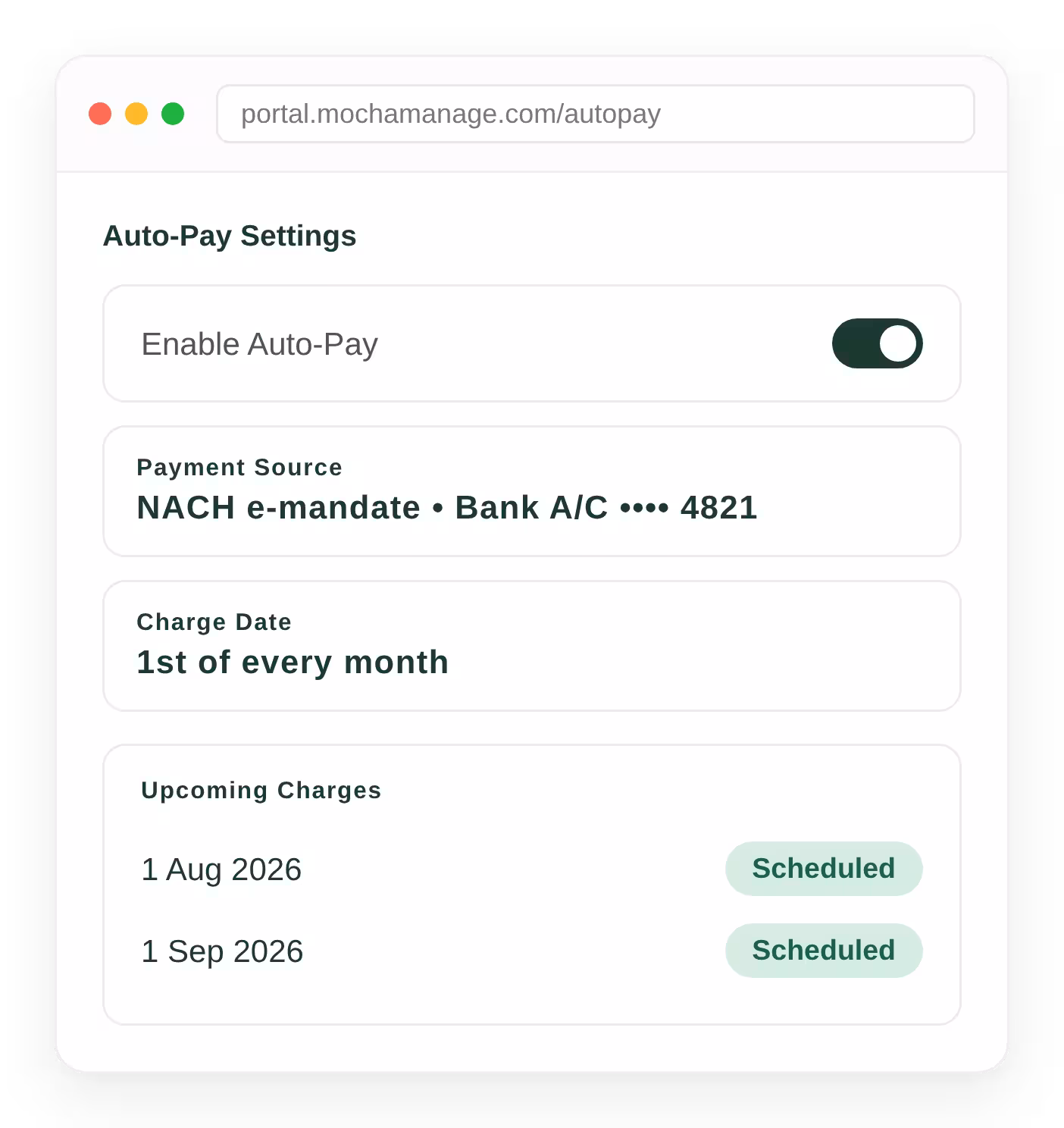 NACH e-mandate setup for recurring society maintenance collection
